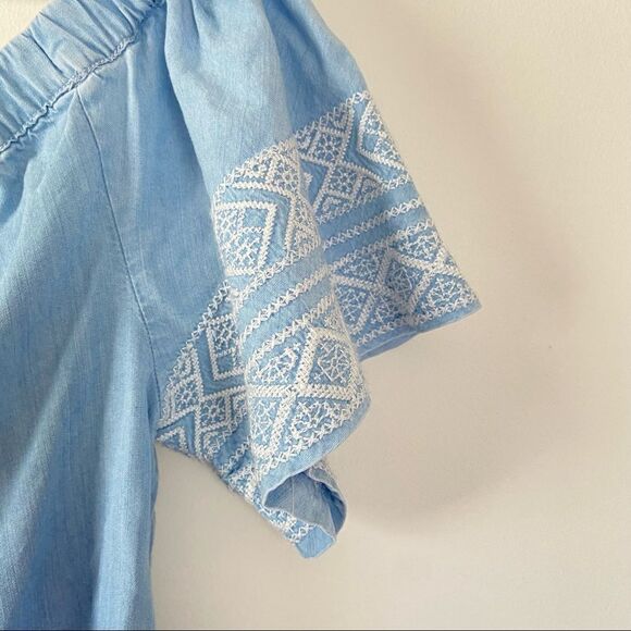 Athleta Chambray Blue Off the Shoulder Embroidered Dress Cover Up Size Small - Picture 3 of 8